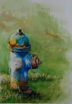 watercolor painting of fire hydrant