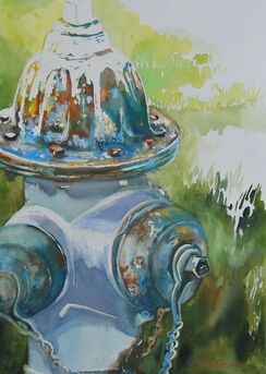 watercolor painting of fire hydrant