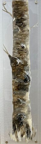 contemporary painting of tree trunks on plexiglass and aluminum