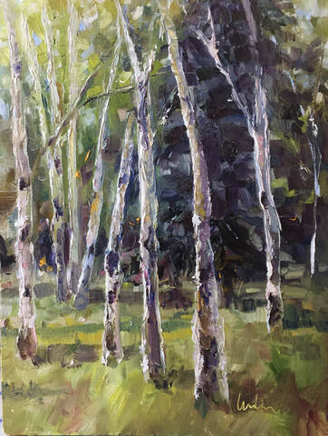 oil painting aspens and pine trees summer colorado