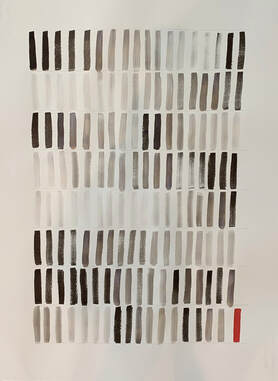 contemporary abstract watercolor painting of black and white stripes representing books and music