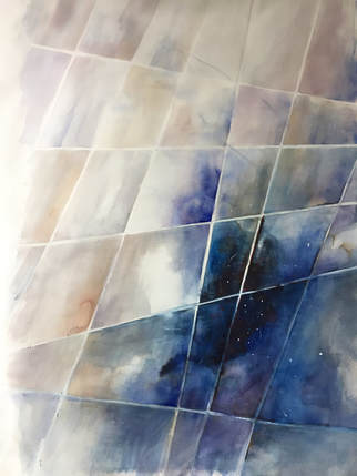 Nightsky watercolor painting with grid large format 48x32