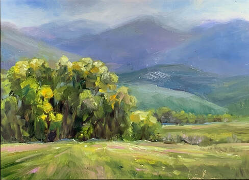 oil painting colorado in summertime cottonwoods and mountains steamboat springs colorado