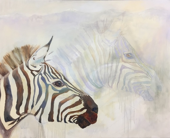 large oil painting zebras and ghost zebra abstract painting