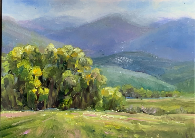 summer canyon breezes oil painting cottonwoods near the mountains at steamboat springs colorado