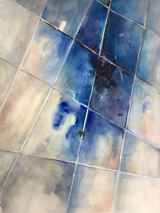 Nightsky watercolor painting with grid large format 48x32
