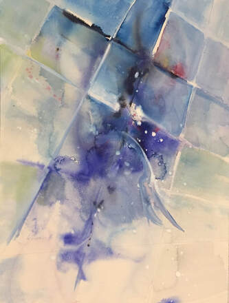 Nightsky watercolor painting with grid