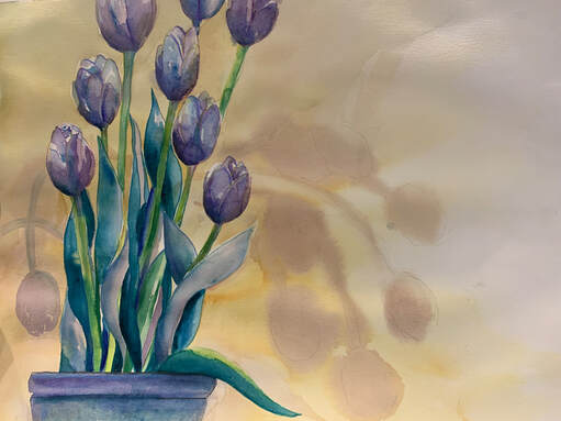 watercolor painting of tulips