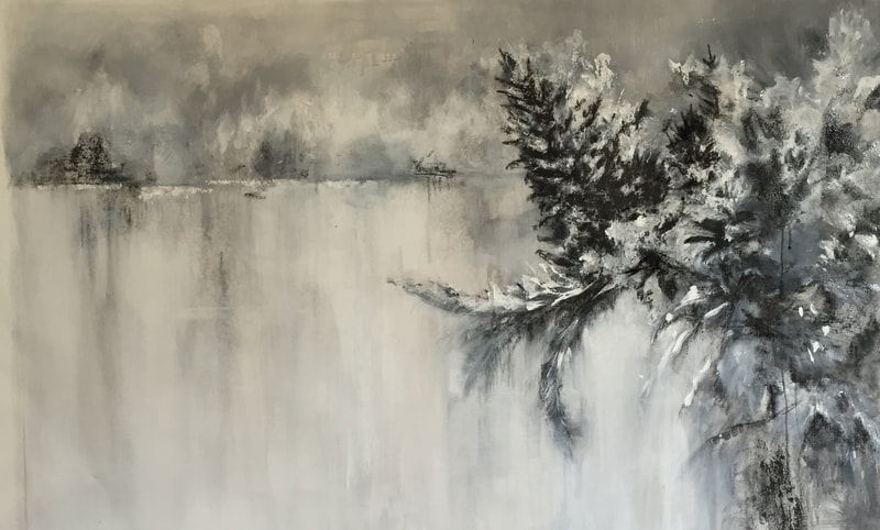contemporary black and white mixed media large painting