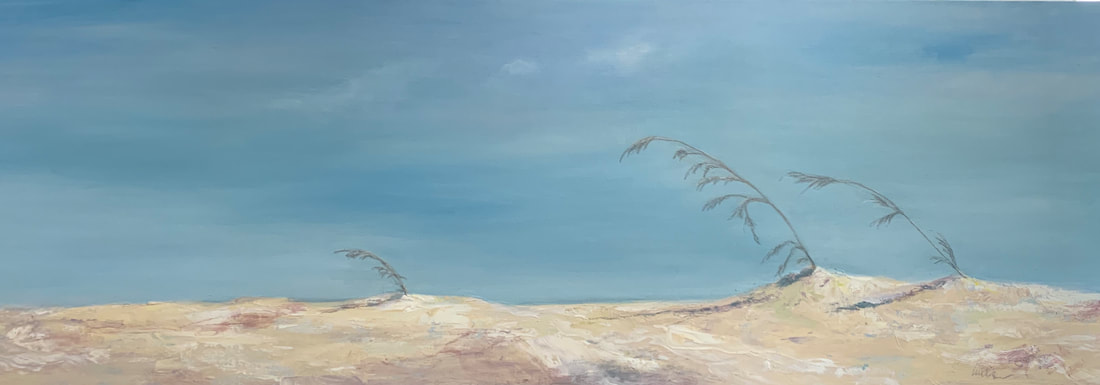 Beach oil painting sea oats in sand large format
